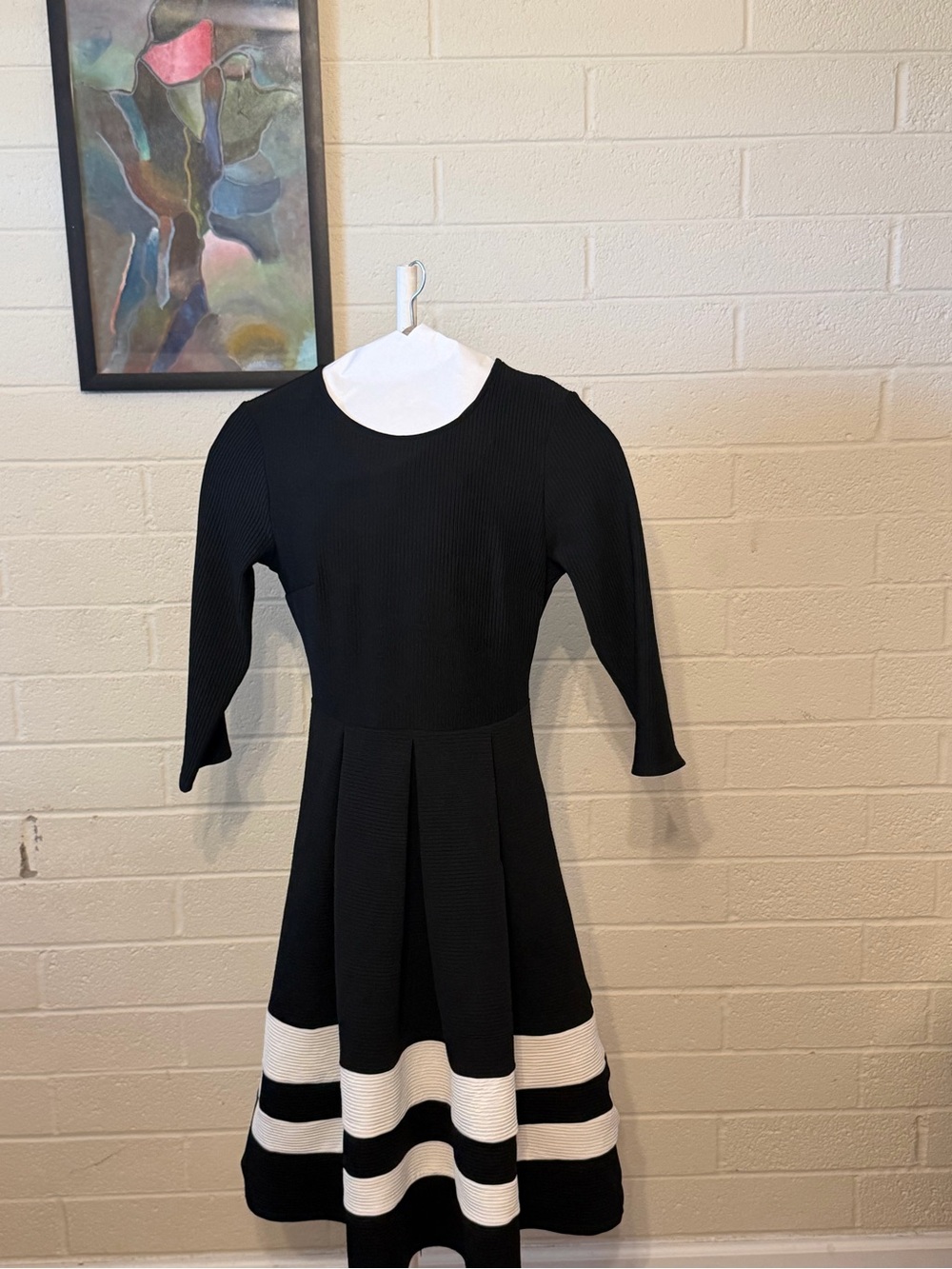 Lake Flower Black Ribbed Fit-and-Flare Pleated Dress - Size S